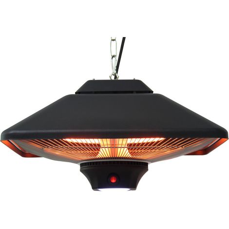 Chauffage Infrarouge Suspendu Radiateur Terrasse Électrique 2000W 2 Niveaux Réglables avec Télécommande et LED Noir (1/5)