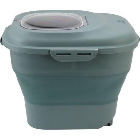 Boîte de conservation pour riz, grand récipient pliable avec verre doseur et roulettes, vert (1/5)