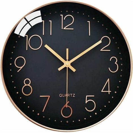 Geräuschlose Wanduhr, kein Ticken, 30 cm Durchmesser, arabische Ziffern, moderne, dekorative runde Quarzuhr, für Wohnzimmer, Schlafzimmer, Küche, Büro, Klassenzimmer – Schwarz (1/5)