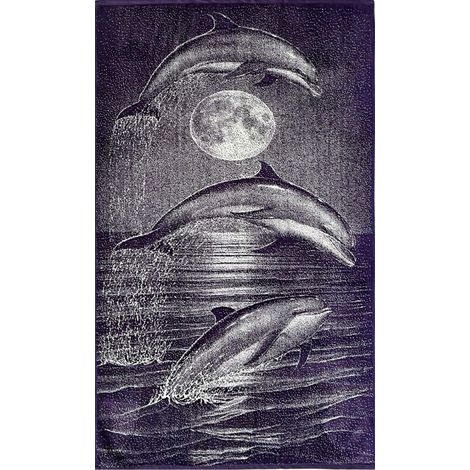 Telo Mare Jacquard Spugna Asciugamano Spiaggia Disegno Dolphin Moon KR, misuraTelo MarecoloreBlack-White