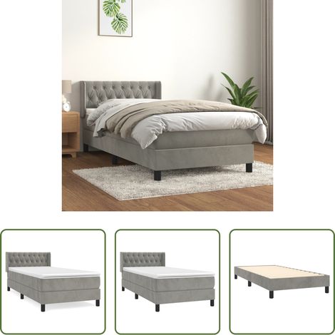 Samtbett - Boxspringbett mit Matratze Hellgrau 90x200 cm Samt (1/5)