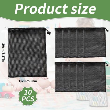 Sac Nylon Cordon Serrage - 10 Pièces, Noir 15x20cm - Eau Résistant - Rangement Aucunely (1/5)