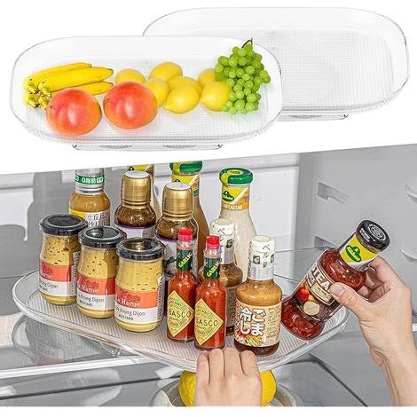 Lazy Susan Plateau Tournant 360° Rectangulaire - Organisateur de Placard pour Réfrigérateur, Armoire, Cuisine, Salle de Bain - Transparent 39,8 cm (1/5)