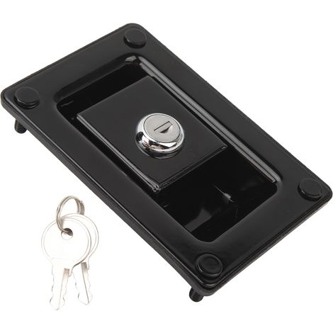 Ortviai Serrure à levier pour porte d'entrée de camping-car – 120 x 80 mm, acier laminé à froid, noir, avec 2 clés (1/5)