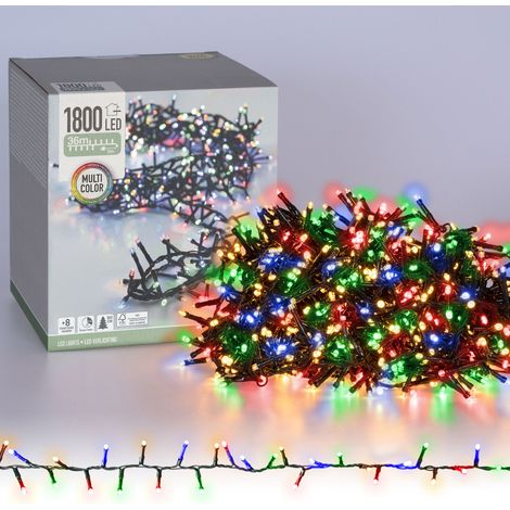 ECD Germany Guirlande Lumineuse LED, Cluster Multicolore de Noël, 36m, 1800 LED, Multifonction 8 Modes, avec Minuterie, Éclairage Intérieur/Extérieur, IP44, Décoration de Sapin 230V avec Connecteur (1/5)