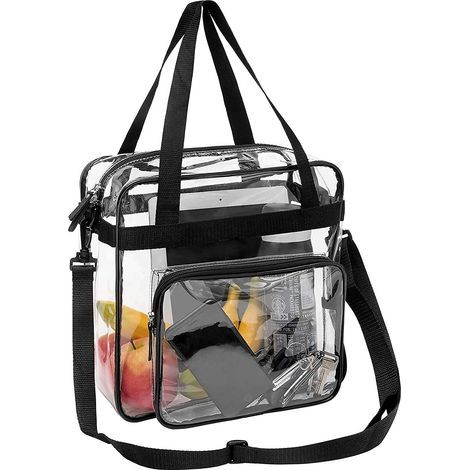 Stadionzugelassene durchsichtige Tragetasche mit Vordertasche und verstellbaren Schultergurten (1/5)