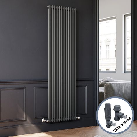 ELEGANT 1800 x 554 mm Anthracite Modern Tall Bar Radiator Traditional Designer Bathroom Radiator 2 Column + Anthracite Thermostatic Radiator Valves (1/5)