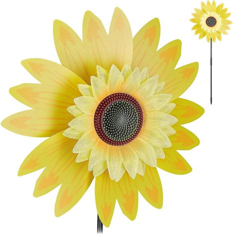 Moulin à vent tournesol de 70 cm de haut, ornement décoratif pour jardin ou balcon d'enfant, jaune (1/5)