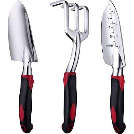 Attrezzi da giardinaggio, set di tre attrezzi da giardinaggio resistenti in alluminio pressofuso con manici antiscivolo gommati, attrezzi manuali da giardino durevoli, idee regalo per il giardinaggio (1/5)
