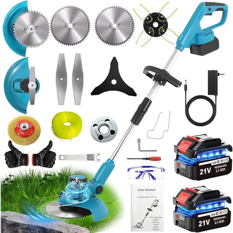 Debroussailleuse Electrique Sans Fil, Coupe Bordure Sans Fil avec Batterie 24Ah, Debrouissalleuses Batterie avec 1000W Bushesless, 20000trs/min, Coupe 20cm, 5 Types Lames et Brosses Désherbage (1/5)