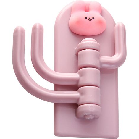 Lot porte-clés mural adhésif 3 crochets rotatifs sans perçage, design lapin mignon pour clés (1/5)
