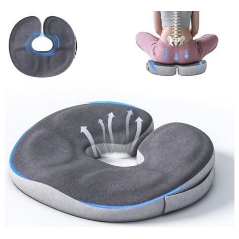 Coussin d'assise orthopédique en mousse à mémoire de forme, en forme de beignet, pour soulager les douleurs au coccyx, les hémorroïdes et la sciatique. Convient pendant la grossesse, après l'accouchem (1/4)