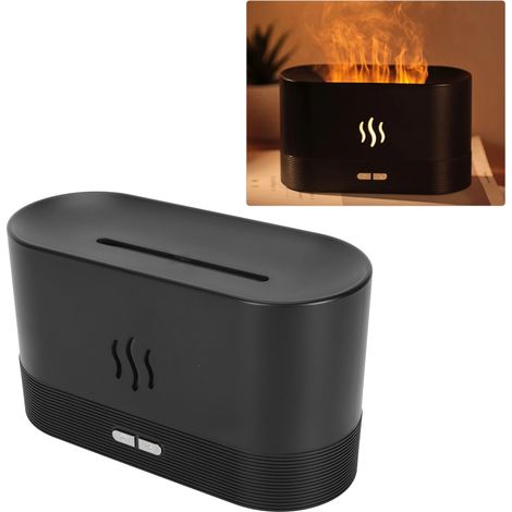Humidificador ultrasónico de 180 ml con efecto llama, conexión USB, niebla fina, para aceites esenciales, ideal para dormitorio u oficina, material: ABS, PP, PCBA, color negro. (1/5)