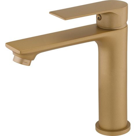 Eurosanit – Mitigeur lavabo doré brossé – Corps en laiton – Aérateur mousseur – Cartouche céramique 35mm – Bonde CLIC-CLAC gold (1/5)