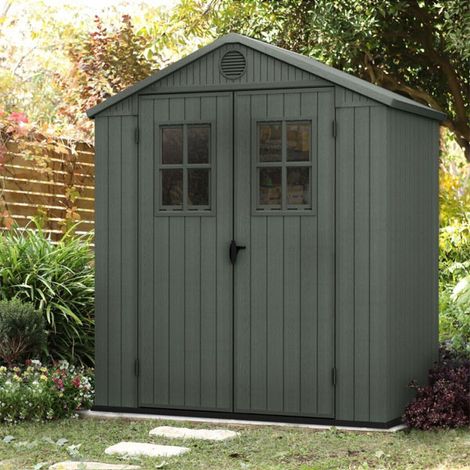Darwin 6x4 - Casetta da Giardino 190x221x122 cm 2 Ante per deposito attrezzi finitura effetto legno Evotech+ in Resina Verde (1/4)