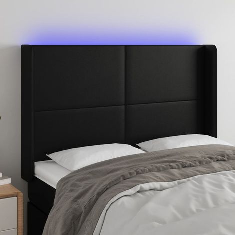 Tête de lit à LED Panneau de lit pour Lit adulte Décoration murale Noir 147x16x118/128 cm Similicuir FOGHJ64371 (1/5)