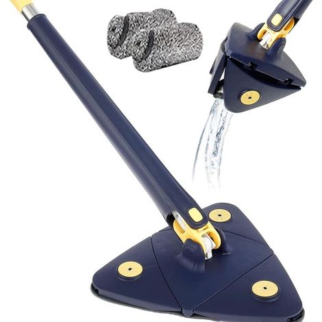 Bleu Vadrouille de Nettoyage Réglable Rotative à 360°, Triangular Mop avec Compression Automatique de l'eau,Balai de Nettoyage Triangle Réglable (1/5)