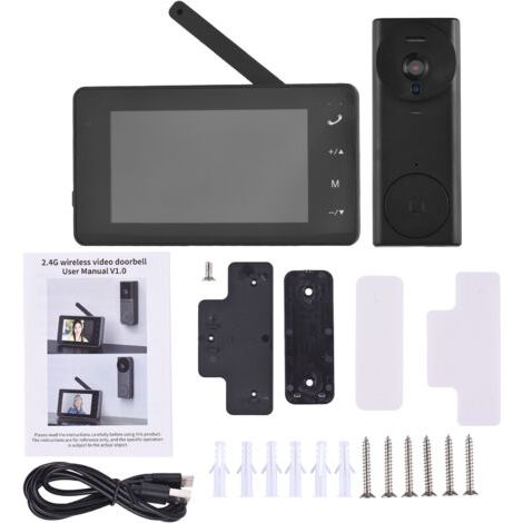 QORVA- Sonnette vidéo sans fil 2,4 G, écran IPS 4,3 pouces, vision nocturne à 170 degrés, microphone HiFi, interphone bidirectionnel, pour villa, maison, bureau, appartement