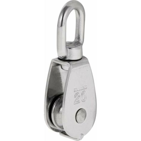 Hochleistungs-Seilrolle mit einer Scheibe und drehbarem Flaschenzugblock aus Edelstahl, maximale Belastung. 35-75 kg - M20  FLITI (1/4)
