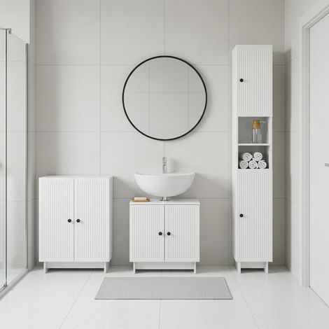 vidaXL Juego de armarios de baño de 3 piezas EDE Blanco Brillante (1/5)