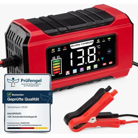 Chargeur Batterie Voitures 12V 15A/24V 8A Intelligent Réparation Charge Rapide 9 Protections Grand écran Tactile LED Régénère Batterie plomb lifepo4 Auto Moto Mode été/hiver thermorégulé (1/5)