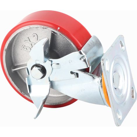 Roue pivotante de 6 pouces avec frein, double roulement, noyau en fer, en polyuréthane industriel pour véhicules lourds (1/5)