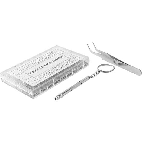 1000 Pcs Assorted Nuts + 1 Pc Screwdriver + 1 Pc Tweezers, Eyeglass Repair Kit for Optical Glasses, Watch/Sunglasses Repair Tool Set (1/5)
