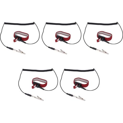 Bracelet Antistatique - Dragonne ESD Nylon et Acier Inoxydable - Pour Maintenance Électronique et Ateliers Propres - Lot de 5 (1/5)