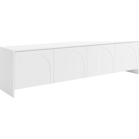 Vente-Unique – Meuble TV blanc 4 portes – MDF mélaminé – Dimensions 198x50x40 cm – Éco-responsable – Mécanisme push to open (1/5)