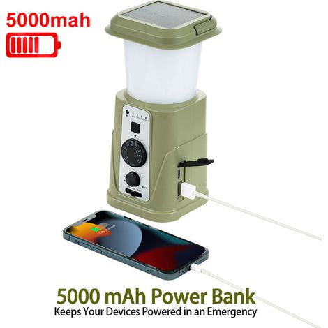Radio météo AM/FM/NOAA à manivelle avec panneau solaire Toivize – 5000 mAh – Lampe – SOS – Charge rapide USB – Radio de survie pour trek, camping et urgence (1/5)