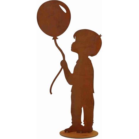 Figurine Décorative Garçon avec Ballon en Métal Effet Rouille pour Jardin et Maison H52 cm - PANGIVO (1/5)