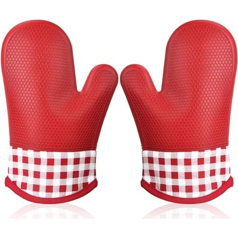 Gant de Cuisine SiliCône Anti Chaleur, Gant Four Manique Four Oven Mitts Oven Gloves Gant Manique Gants Isolants Cuisine épais Mitaine Four pour Barbecue Cuisson Gants Professionnel 1 Paire (Rouge)-Fe (1/5)