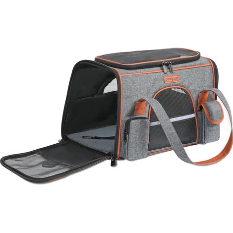 1 Sac de transport pliable, maille respirante 5 faces, cadre microfibre, sangle réglable, pour chat chien voyage voiture avion