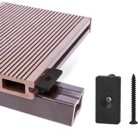 Clips de terrasse composites - Lot de 100 pièces, attaches cachées de 6 mm, fixations en plastique pour planches avec vis noires, fixations en T pour terrasse composite (1/5)