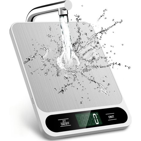 Weiße Küchenwaage, 22 lbs/10 kg, digitale Waage in Gramm und Unzen.