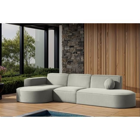Garten Ecksofa SUNDAY in wetterfester Stoff ART-N Hellgrau Ottomane Links (1/2)