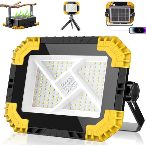 Projecteur LED Rechargeable 200W 20000mAh Projecteur Chantier Portable  Solaire Batterie Rechargeable 4 Modes 2 Luminosité Lampe de Travail Magnetique IP66 étanche pour Camping-Cars Chantier (1/5)