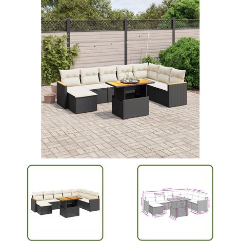 The Living Store 9-tlg. Garten-Sofagarnitur mit Kissen Schwarz Poly Rattan - Gartenmöbel Set - PE-Rattan Möbel - Outdoor Lounge - Gartenlounge - Terrassenmöbel (1/3)