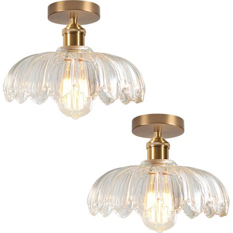 2PCS Plafonnier En Verre Lampe De Plafond En Cristal Plafonnier Rétro Lustre Moderne E27 Pour Couloir Cuisine Salle À Manger