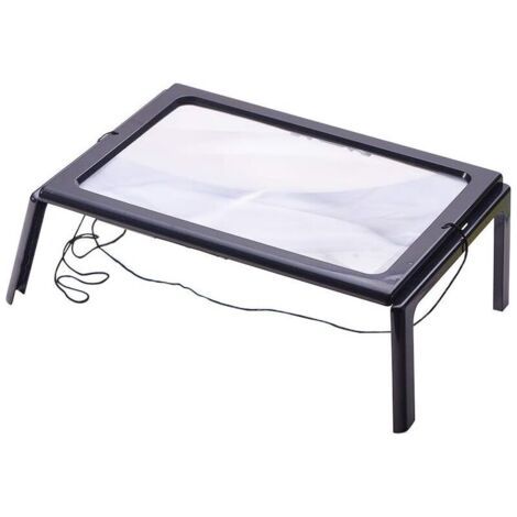 Loupe de lecture avec 4 lumières LED, grossissement 3x Éclairage Loupe rectangulaire A4 avec lampe loupe sur pied
