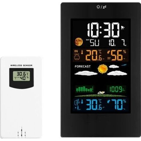 Station Météo avec Capteur Extérieur, Thermomètre Hygromètre Numérique Intérieur et Extérieur, Station Météo sans fil avec Température, Humidité, Prévisions Météorologiques, Réveil et Baromét (1/5)