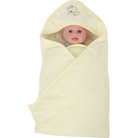 Couverture pour bébé nouveau-né en coton doux avec motif dessin animé mignon, jaune (1/5)
