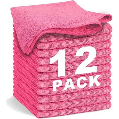 Rouge Chiffon Microfibre 12 pièces Doux, Absorbants, Réutilisables et non Pelucheux 30x30 cm pour Le Lavette Nettoyant Microfibre menage de la Maison et de la Voiture (1/4)