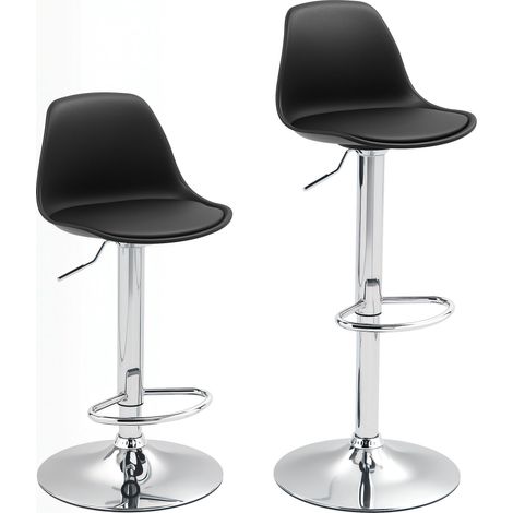 Ensemble de 2 tabourets de bar, chaises de bar rembourrées avec structure en acier, dossier, chaises réglables salon, noir (1/5)