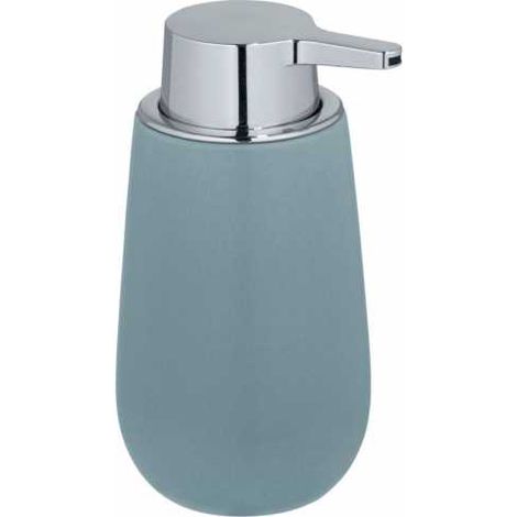 WENKO Dispenser per Sapone Liquido Badi, Capacità 320 ml, ceramica, 9,5x16x8 cm, blu grigio opaco (1/5)