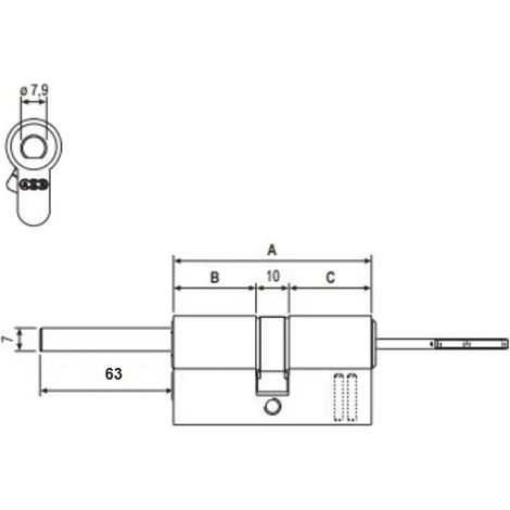 CILINDRO AGB SCUDO 5000PS CON CODOLO 63 MM E 5 CHIAVI PUNZONATE  LUNGHEZZA 75 mm ( 40-10-25 ) + CODOLO 63 mm (1/3)