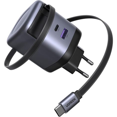 45W Chargeur USB C Rapide 25W PPS 2 Ports Câble Rétractable GaN Prise Secteur Compatible avec 17 Pro Max Air 16 15 14 Plus Galaxy S25 S24 S23 S22 A56 A16 A06 iPad MacBook Air (1/5)