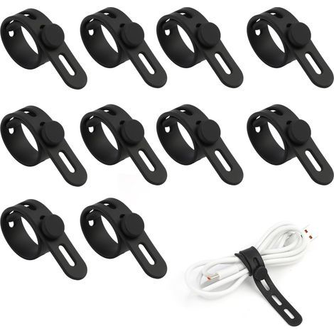 Lot de 10 attaches de câble en silicone - Réutilisables et lavables - Avec boucle de verrouillage - Supports de câble de charge élastiques réglables - Pour la maison et le bureau (1/5)