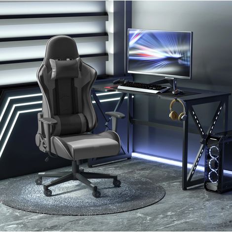 MEUBLIV Schwarzer Gaming-Bürostuhl 67,5 x 74 x 126-136 cm – um 160° neigbar (1/5)