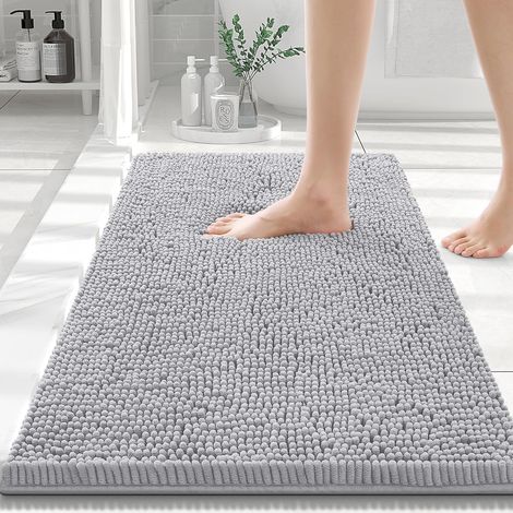 Tapis de Bain Antiderapant,Tapis Salle de Bain en Microfibre Chenille Douce,Tapis de Bain Absorbant,Lavable en Machine - - 40 x 60 cm - Gris Clair (1/5)